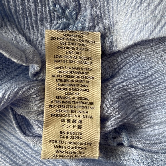 Free People Wishful Moments Tie Neck Blouse Embroidered Light Blue Oversized XS - Picture 7 of 16